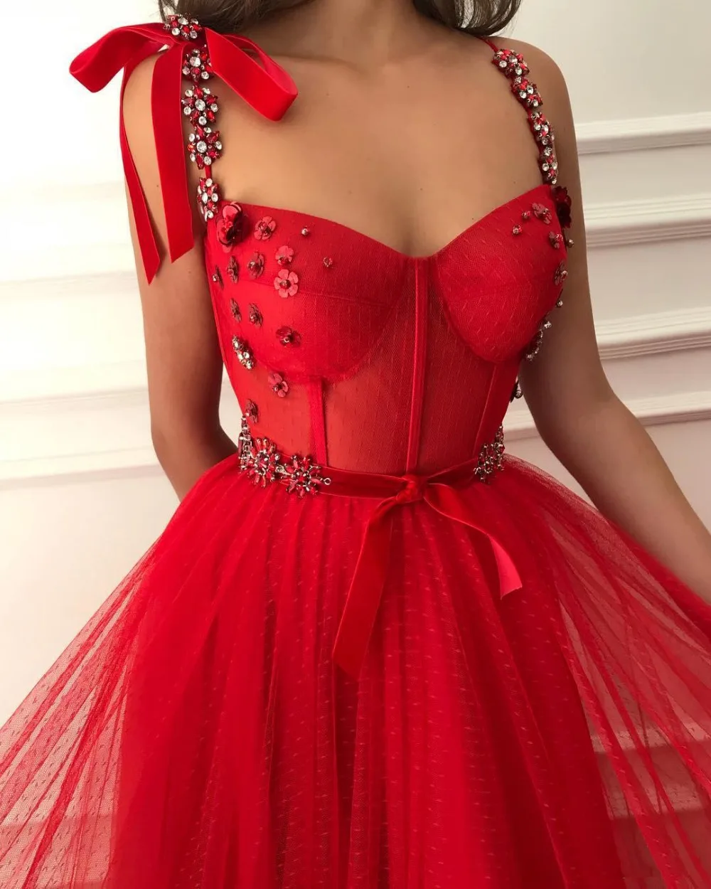 Princess Red Crystals Cheap Long Prom Dresses 2019 A Line Tulle Arabic African Girl Pageant Formal Evening Dress Abendkleider | Свадьбы и