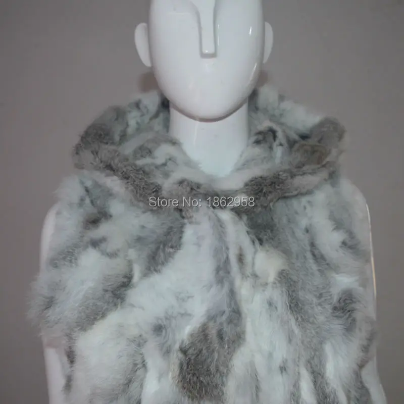 Жилет из натурального серого кроличьего меха с капюшоном фабрика Tongxiang Fur