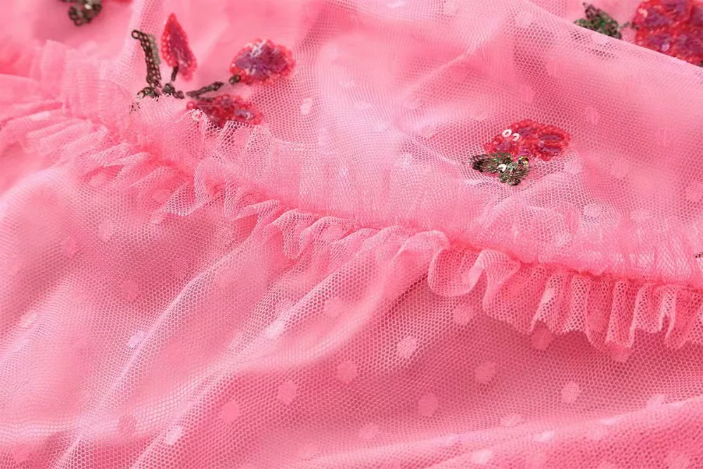 Red RoosaRosee, новинка, дизайнерское, женское, круглый воротник, Seuqined, вышивка, короткий рукав, великолепное, милое, женское, летнее, Марлевое Платье