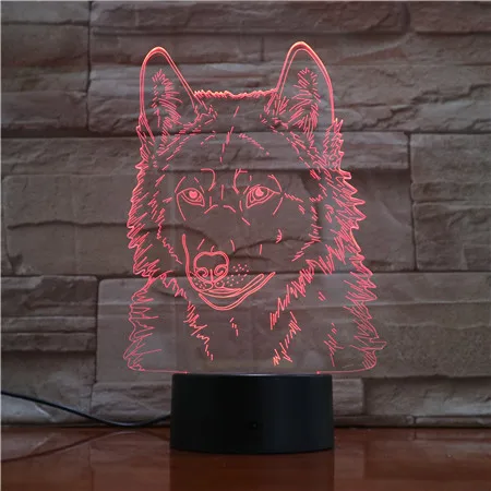 Волчья Голова 3D животное моделирование Настольный светильник светодиодный USB