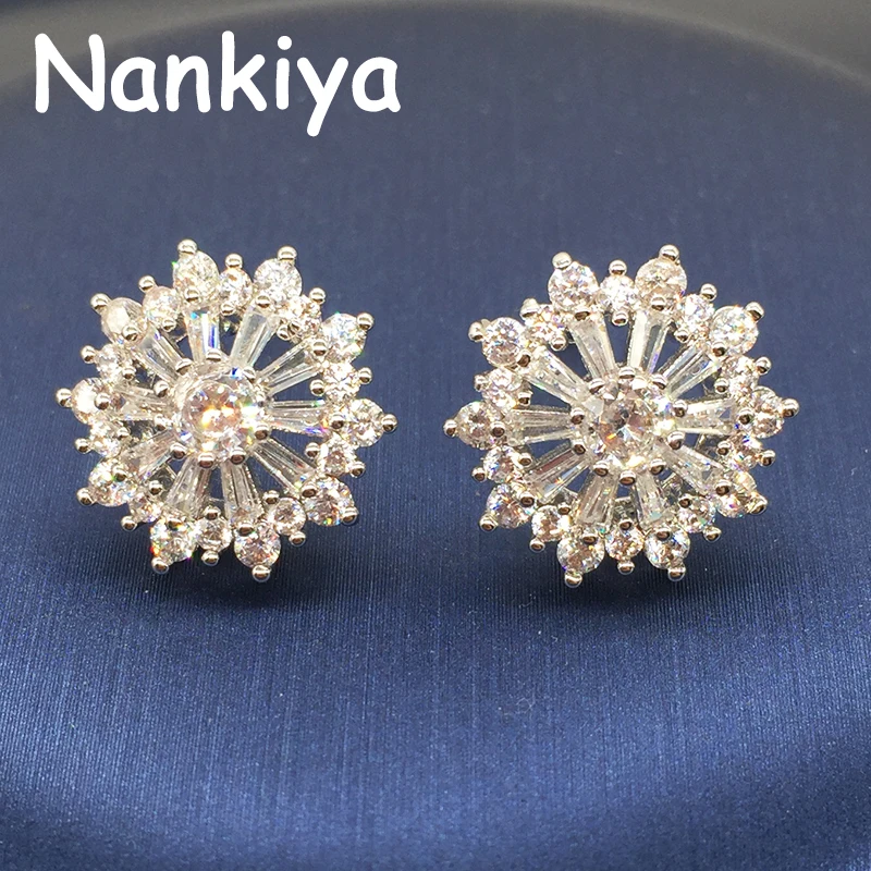 Nankiya/новые трендовые серьги-гвоздики с цветами Mujer Moda 2018 сверкающие кубическим