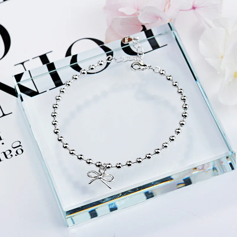 FENGLI Dainty Silver Color Bow Bracelet Friendship for Best Friends Sisters Minimalist Bowknot Chain Bangle Bead | Украшения и