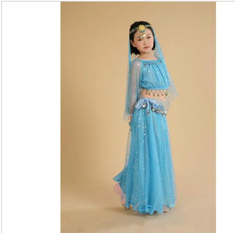 Детский костюм для индийского танца из 5 предметов девочек (топ платье вуаль пояс