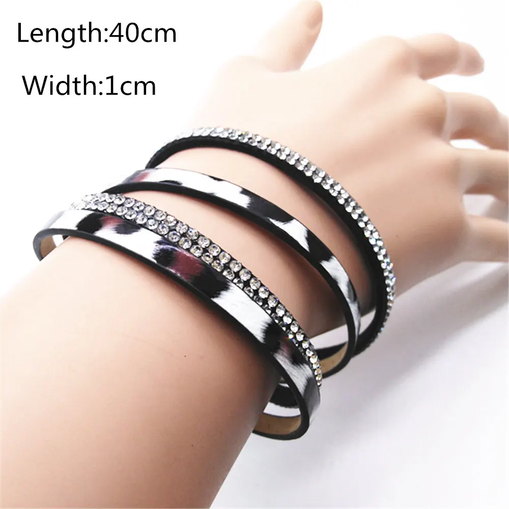 Leopard Rhinestone многослойные кожаные браслеты ручной работы женские модные манжеты
