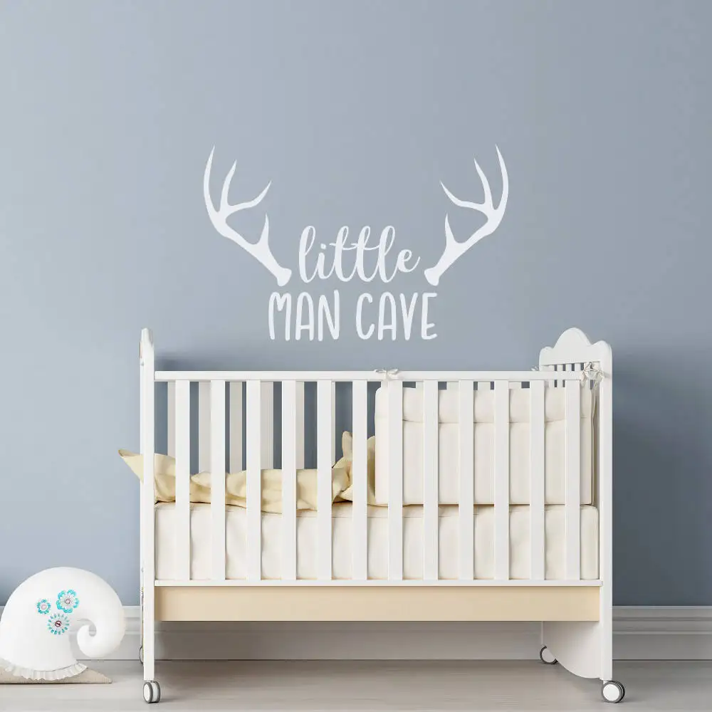 

Little Man Cave Vinyl Art Wall Decal Mural Baby Boy Wall Sticker Quote Deer Antlers Nordic Room Decoration Nursery Decals G271