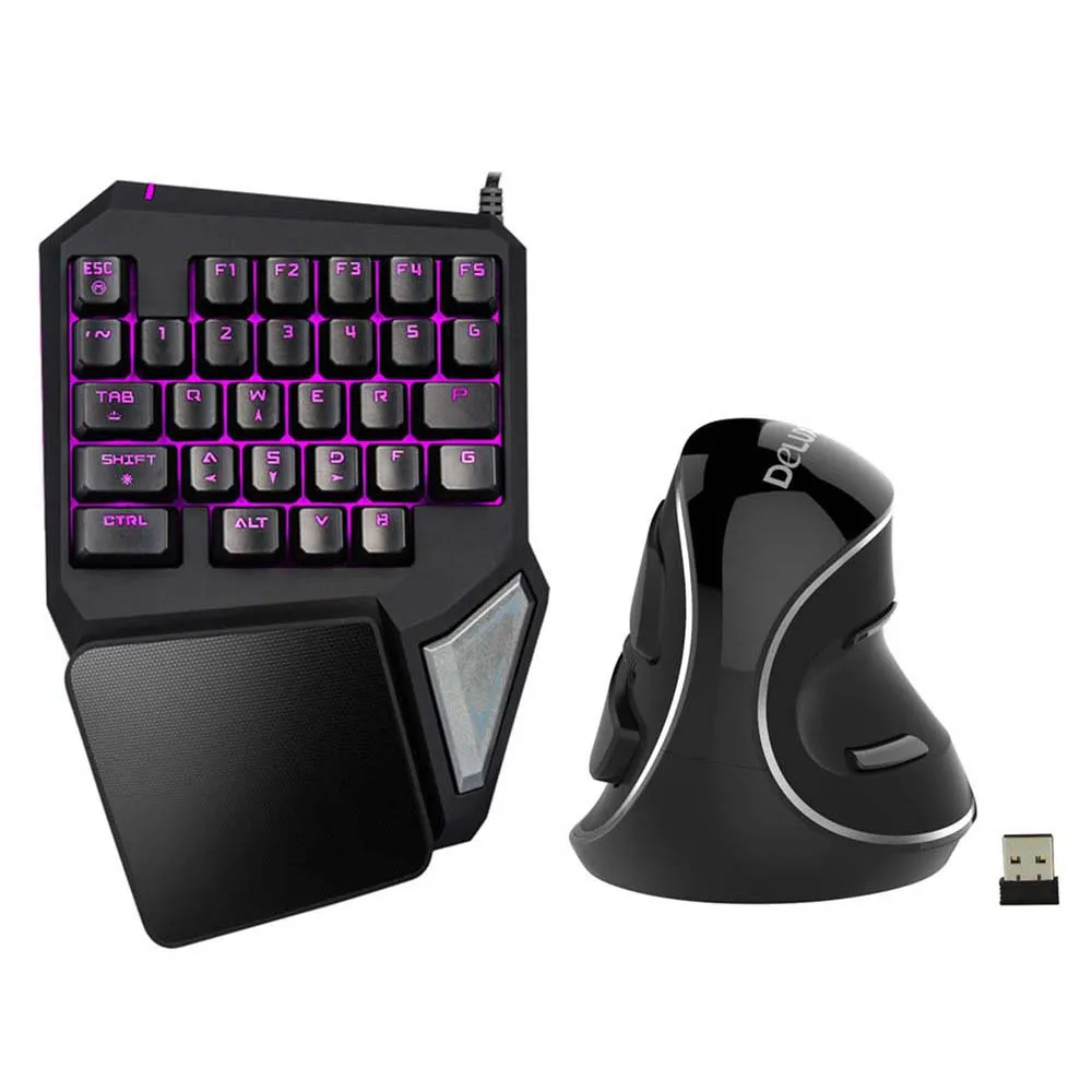 Black Delux игровая мышь, клавиатура, расческа, Проводная Мини-Клавиатура T9 pro, Игровая клавиатура+ беспроводная M618 plus, Вертикальная мышь для ноутбука, планшета, рабочего стола - Color: Black