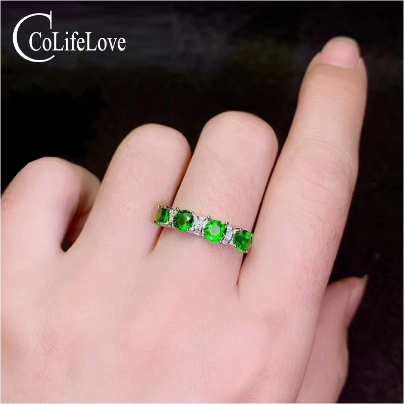 

CoLfie Jewelry натуральный хром кольцо из диопсида 4 шт. 4 мм Серебряное кольцо с диопсидой серебряное кольцо 925 пробы русаин изумруд ювелирные изделия