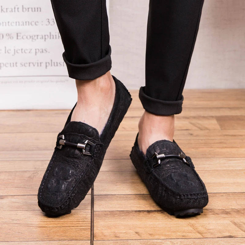 Gommino Plush Winter Shoes Men's Loafers Genuine Leather Men Boat Casual Mens Loafer Soft Driving Moccasins | Обувь