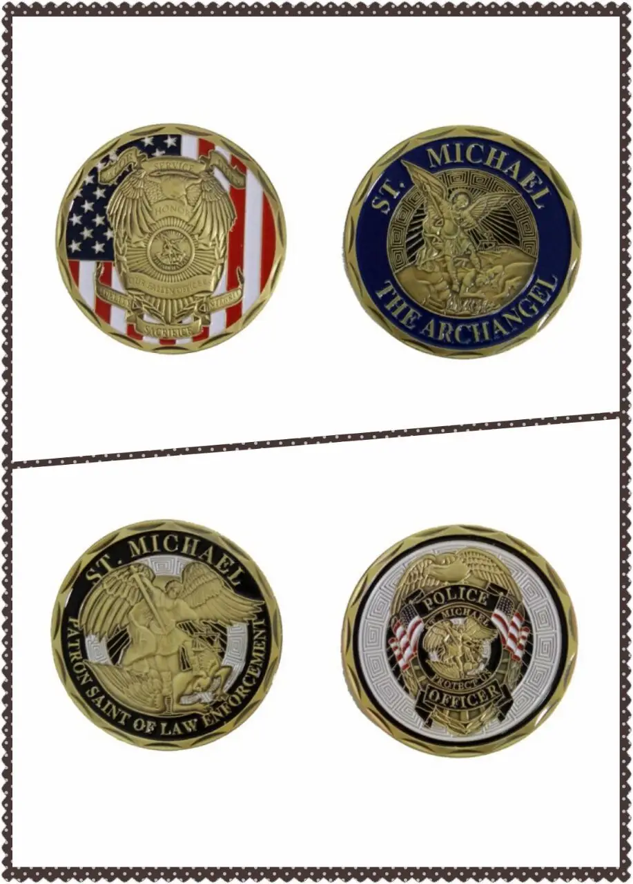 

500pcs/lot Cheap wholesale hot sale st michael archangel officer police protection officer coins US challenge coins collectibles