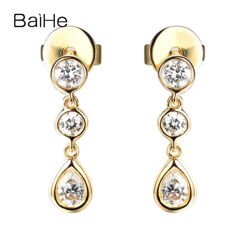 

BAIHE Solid 14K Yellow Gold 0.30ct H/SI Natural Diamonds Earrings Wedding Trendy Fine Jewelry Making Tassel Stud Earrings Women