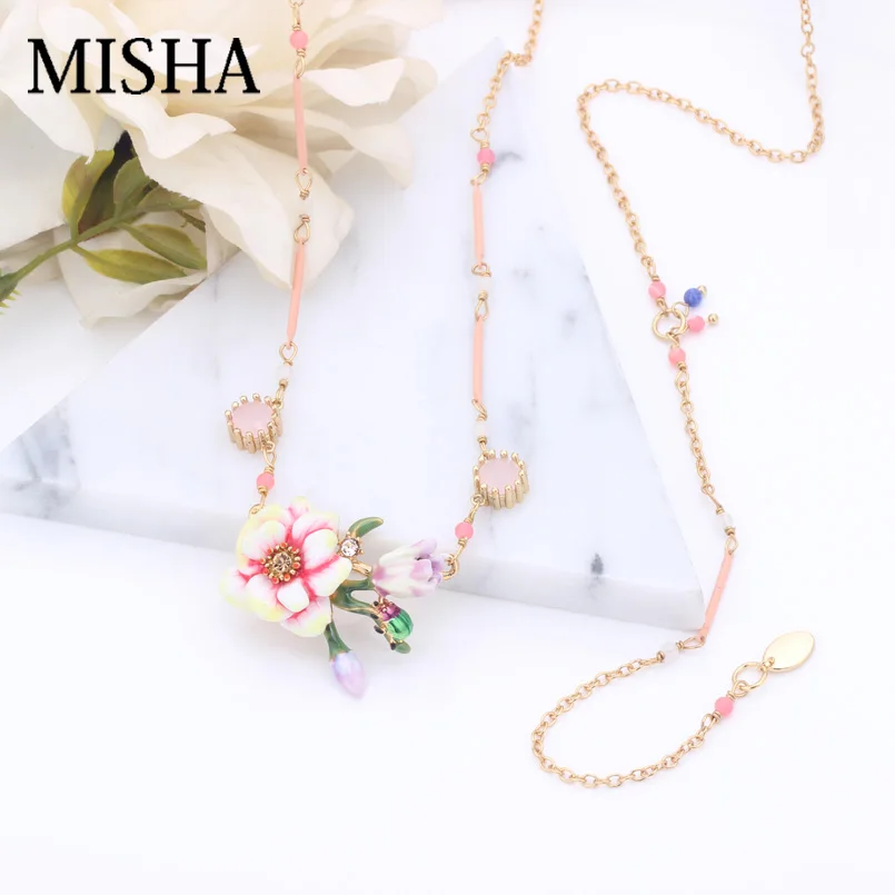 MISHA, Роскошные Ювелирные наборы для женщин, Дамское ожерелье, серьги, цветок, цепочка на свитер, вечерние Ювелирные наборы для женщин, подарок L467 - Окраска металла: Necklace
