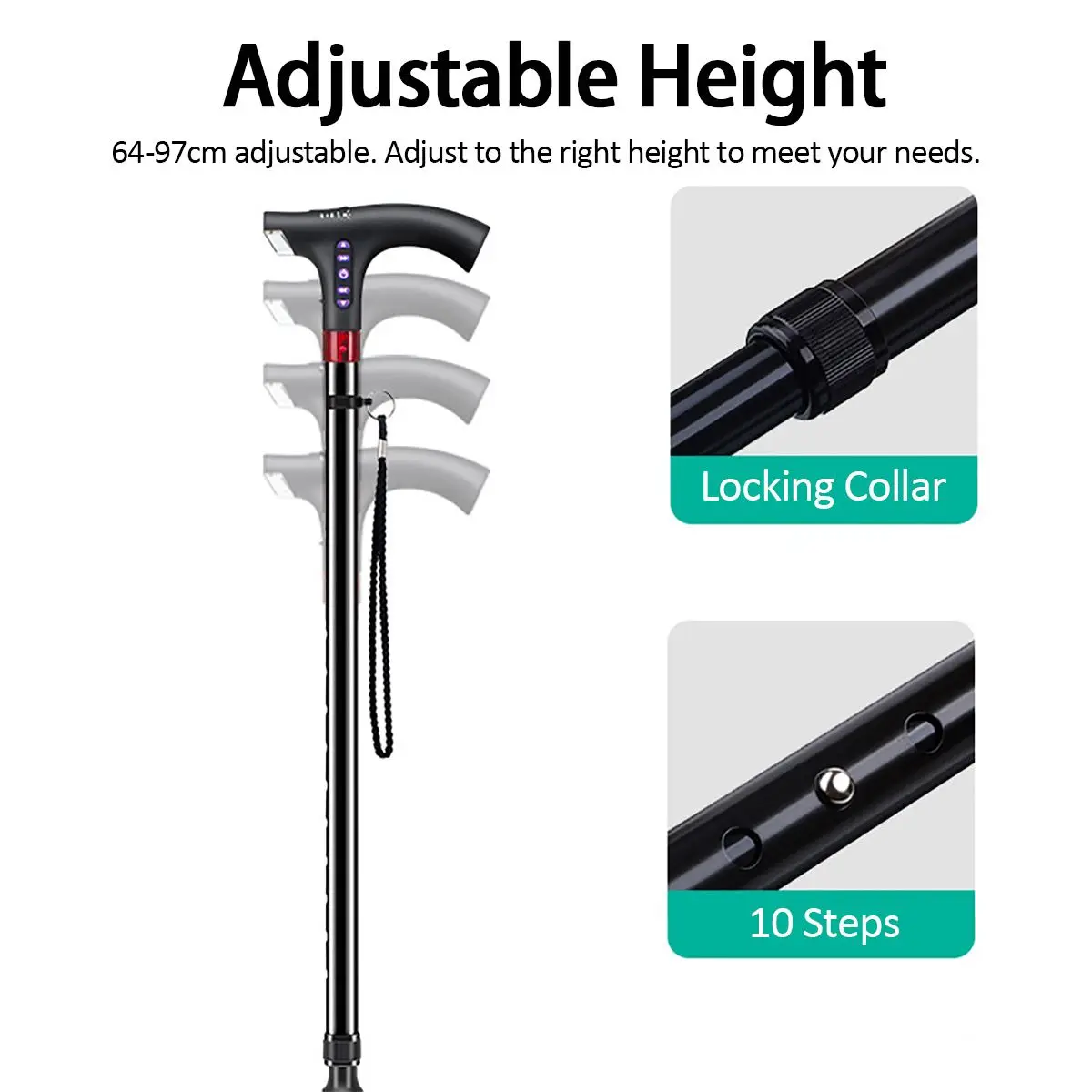 

Adjustable Flexible Smart Canes and Walking Sticks Led Light Easy Grip Handle for Seniors Disabled Elderly Lighting Alarm Telesc