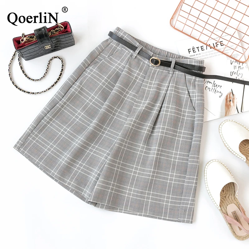 QoerliN Plaid клетчатые костюмы короткие брюки женские элегантные офисные для девочек