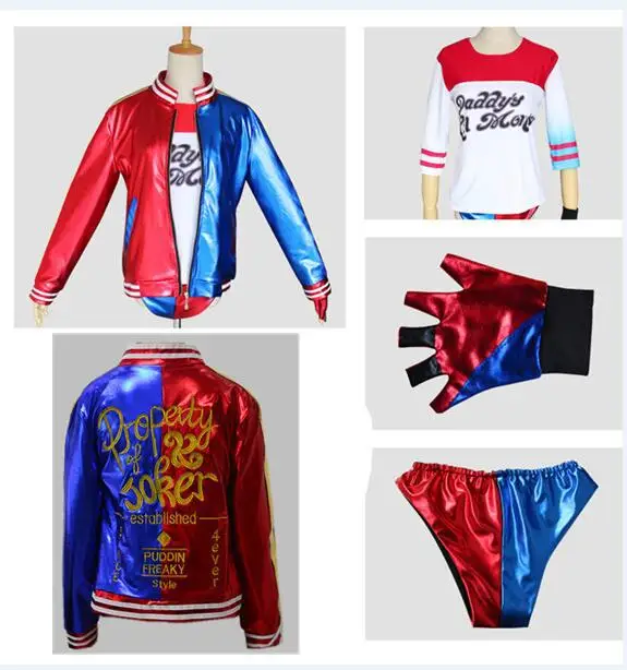 Costumes style 1 Отряд Самоубийц Харли Квинн косплей костюм футболка пальто куртка набор аксессуаров Серьги Воротник браслет пояс Golve - Цвет: Costumes style 1