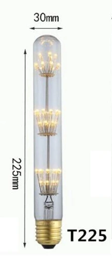 T225 3 Вт Светодиодная трубчатая лампа 220 В Edison декоративные лампы T125 T185 T225 T300 E27, стилизованные под языки пламени светильник Светодиодная лампа для дома Кафе Ресторан украшения - Испускаемый цвет: T225