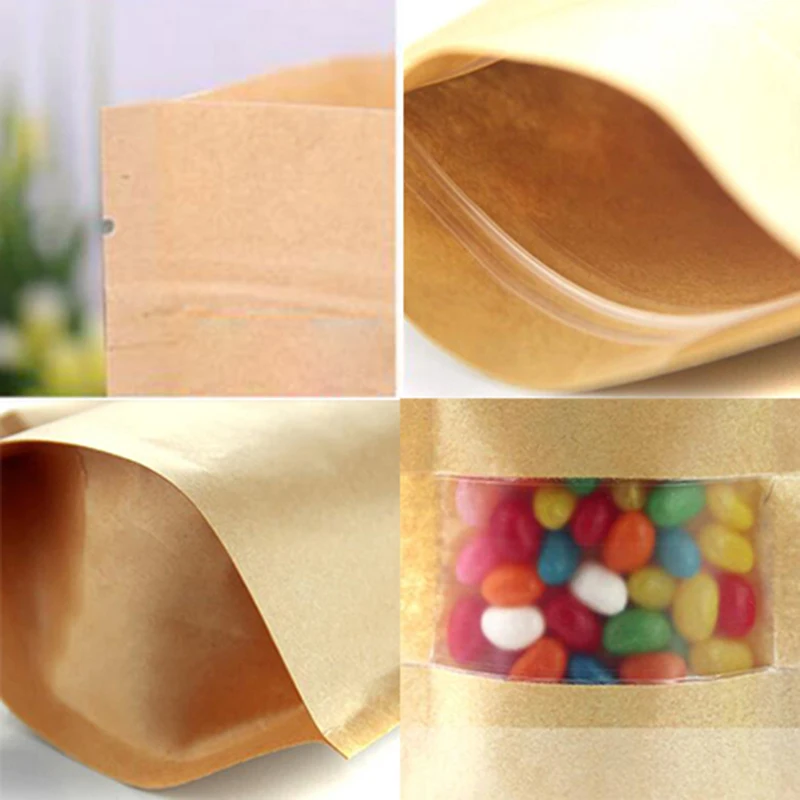 Желтая крафт бумага влагостойкая сумка на молнии конфетный сушеный фруктовый