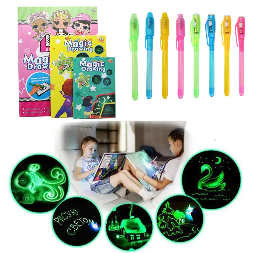 

1PC A4 A5 LED Luminous Drawing Board Magic Draw With Light-Fun Fluorescent Pen Graffiti Doodle Drawing Tablet Educational Toy