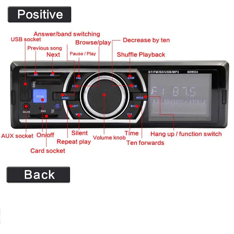 Светодиодный свет Экран Автомобильная медиасистема MP3 плеер MP4 MP5 Bluetooth аудио 12 V