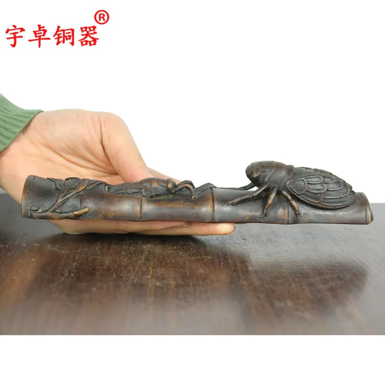 Чжо юй медь бронза Пресс-Папье двойной cicada живопись и написание пресс-бумага