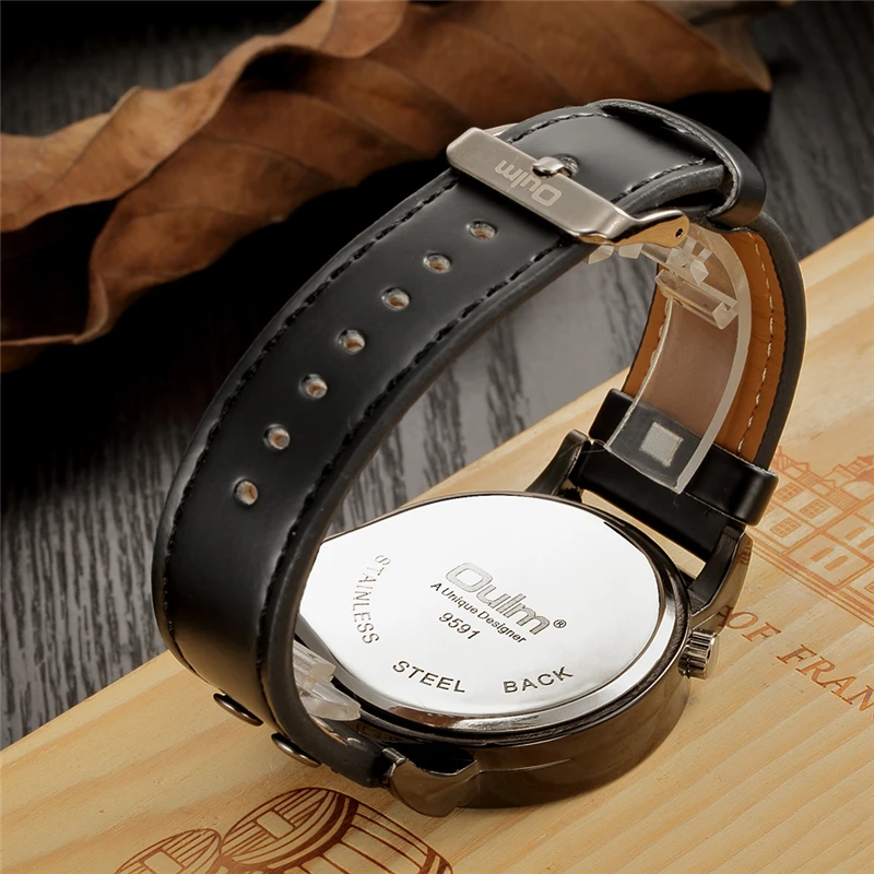 

Oulm Classic Retro Style Men Quartz Wristwatches Unique Two Time Zone Male Watch Outdoor Tourism Sport Men's Watches