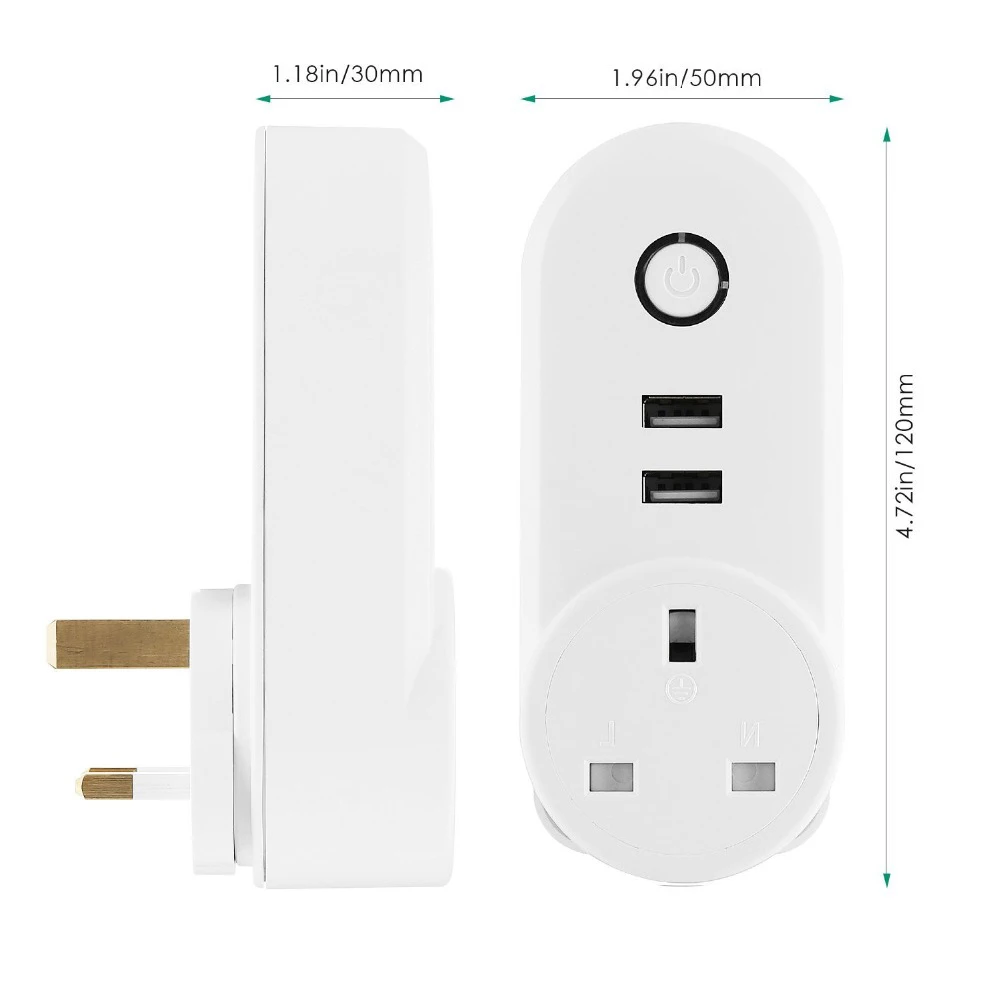 Smart Plug Великобритания розетка с 2 USB зарядное устройство Wi-Fi Управление таймер