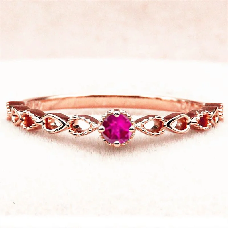 

Solid 14k Rose Gold Natural Ruby Round Engagement Ring Wedding Band Art Nouveau Trendy Fine Jewelry Pear Shape Shank Millgrain