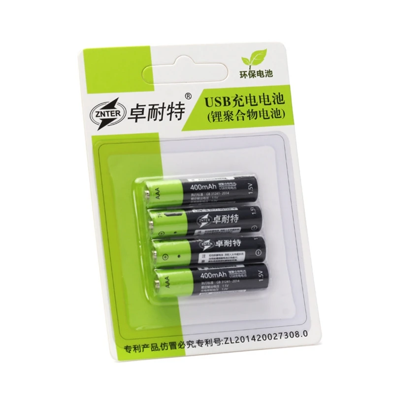 LEORY 4 шт. Znter AAA 1,5 в 400 мАч USB Lipo аккумуляторная батарея Ультра-эффективные AAA литий-полимерные литий-ионные usb зарядные батареи