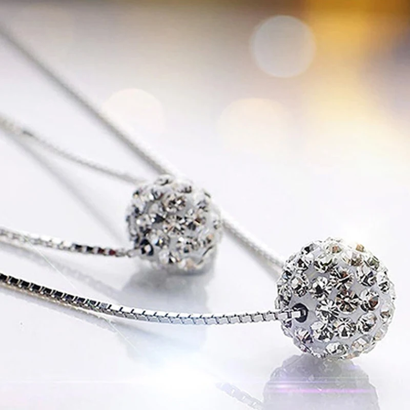 

Silver Necklace 2020 New Fashion Silver Double Cubic Zircon Pendants Necklaces For Women Jewelry Free Shipping