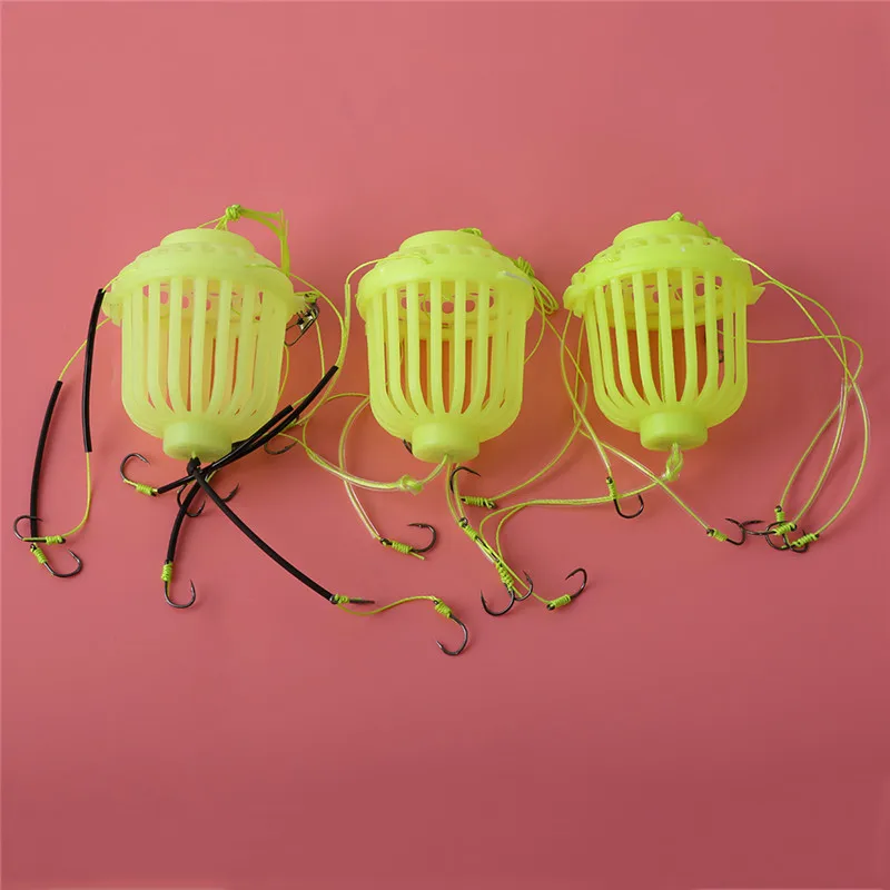 

Fishing Hook Fluorescent Green Fishing Bait Cage Trapping Bait Basket Feeding Device With 6 Hooks Explosion Hooks Fishing Tools