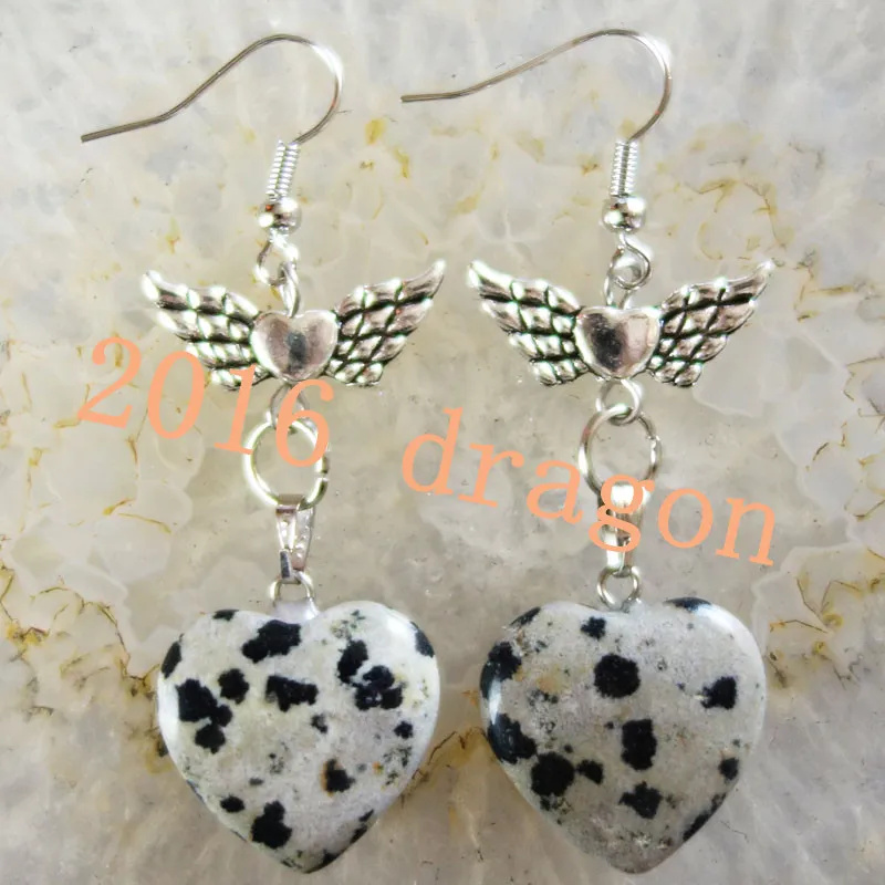 Yuteng пара 20x18x7 мм Dalmation Jaspers сердце и Тибет крыло серьги KL03|silver wings earrings|wings earringstibet
