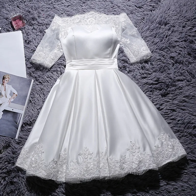 

In Stock Half Sleeves Lace Cocktail Party Dresses A-Line Girl Party Dress Knee-Length Lace-Up Back Vestidos Women Hot