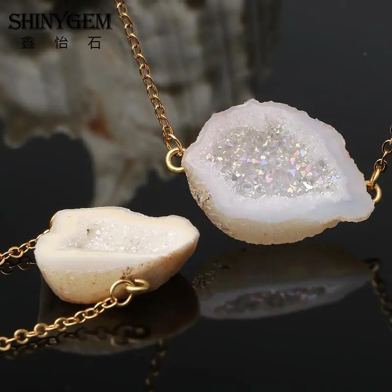 SHINYGEM Винтаж нерегулярные подвеска с натуральной друзой Цепочки и ожерелья s
