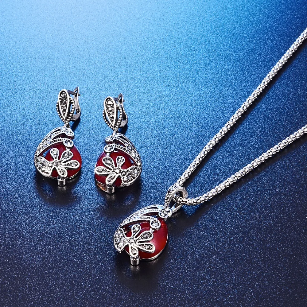 Модные Винтажные Женские Ювелирные наборы под старину натуральный камень цветок