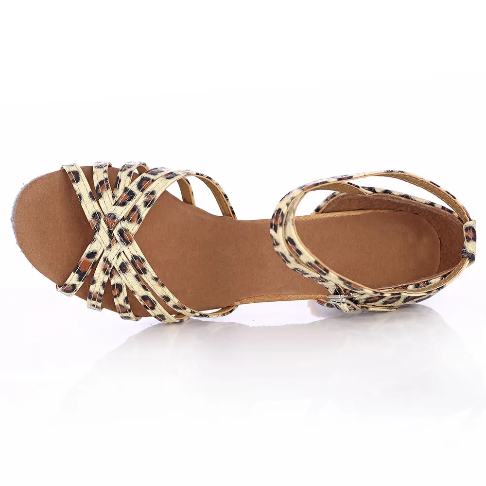Women Leopard Latin Dance Shoes Woman Satin PU Salsa Dance Shoes Girl Tango Ballroom Dancing Shoes For Female High Heels 5cm/7cm