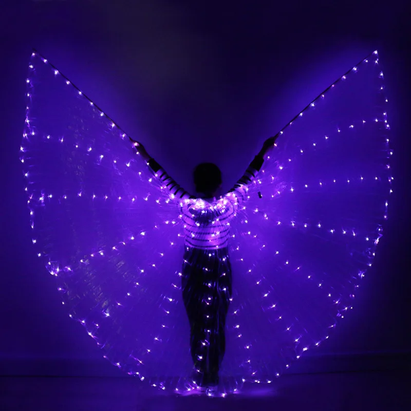 Adult-Purple2 Светодиодный светильник для танца живота, крылья, крылья, светодиодный костюм, крылья для танца, радужные цвета, реквизит для выступлений на сцене с палкой - Цвет: Adult-Purple2
