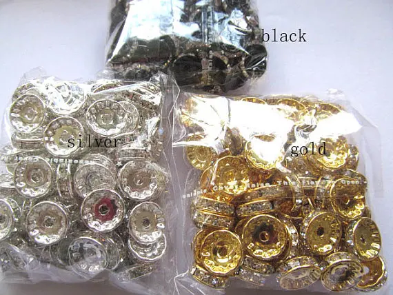 

FREE SHIP--200pcs 12mm rondelle crystal rhinestone spacer tone black jet mixed