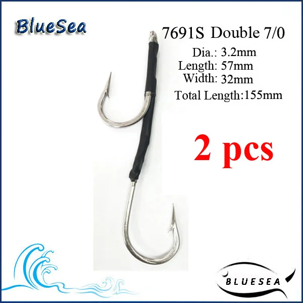 BlueSea 2 шт./упак. 7691 из нержавеющей стали, большие двойные акулы, рыболовные крючки, большие двойные рыболовные крючки, крышка трубки для морской рыбы, крючок - Цвет: 7I0 2pcs