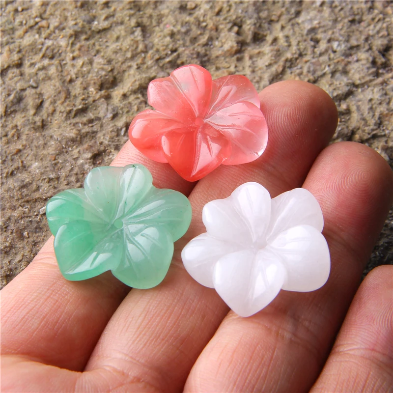 

3pcs Handmade 26MM Natural Five petals White Aventurine Rose Quart Stone Jewelry Spacer Bead Carved Flower Shaped Stone Pendants