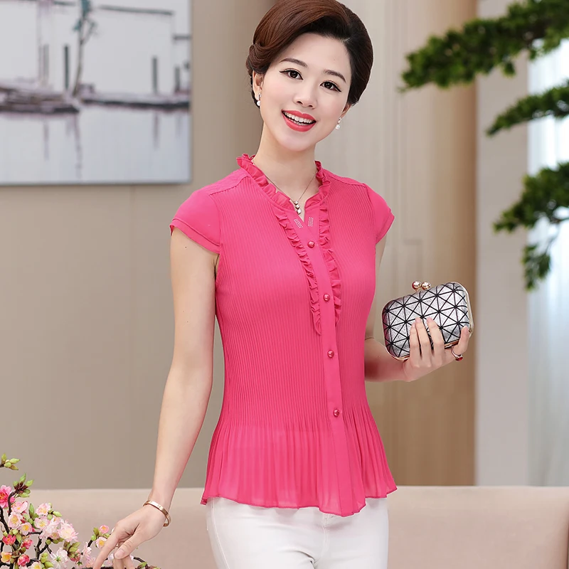 Женская шифоновая блузка с коротким рукавом размеры до 5XL|chiffon blouse|short sleeve chiffon