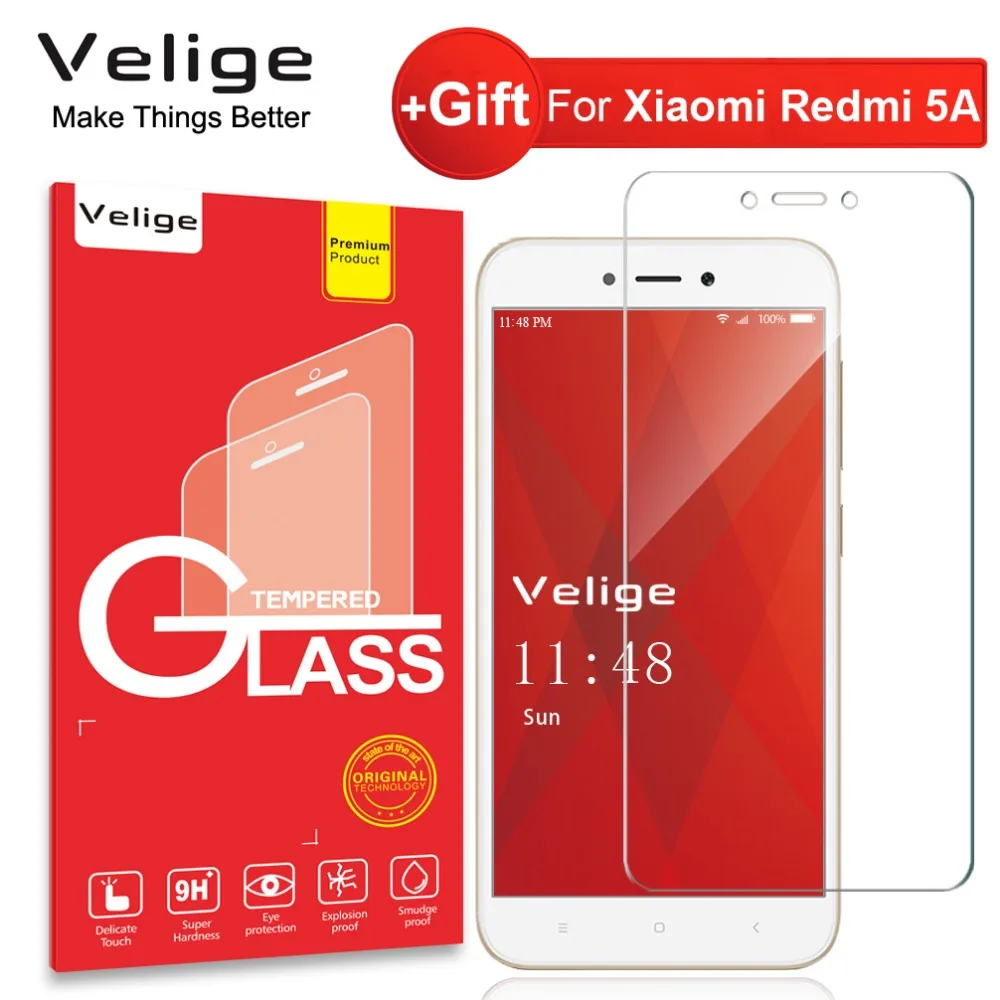 Закаленное стекло Velige 9 H для Xiaomi Redmi 5A Redmi5A Xiomi Redmi 5 A Защитная пленка для экрана 2.5D без пузырьков HD