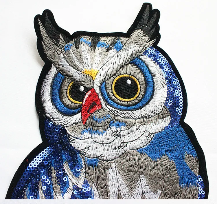 Blue Owl Sequins Embroidery Cloth Patch(sew-on) DIY Clothes Accessories Width 32cm*16cm 2pieces/lot | Lace