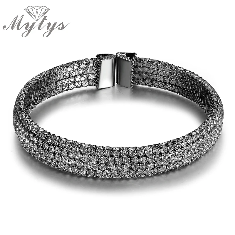 Mytys черное оружие с покрытием незамкнутные браслеты сетка Теннисный браслет