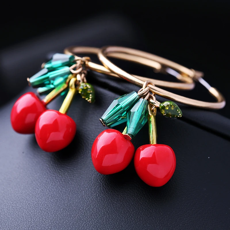 

KISS ME Cute Red Enamel Cherry Drop Earrings Alloy Vintage Maxi Earrings for Women Fashion Jewelry