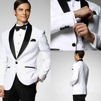 2018 men wedding tuxedos white jacket black lapel wedding suits for men custom best man suit groom tuxedo jacketpantsbow