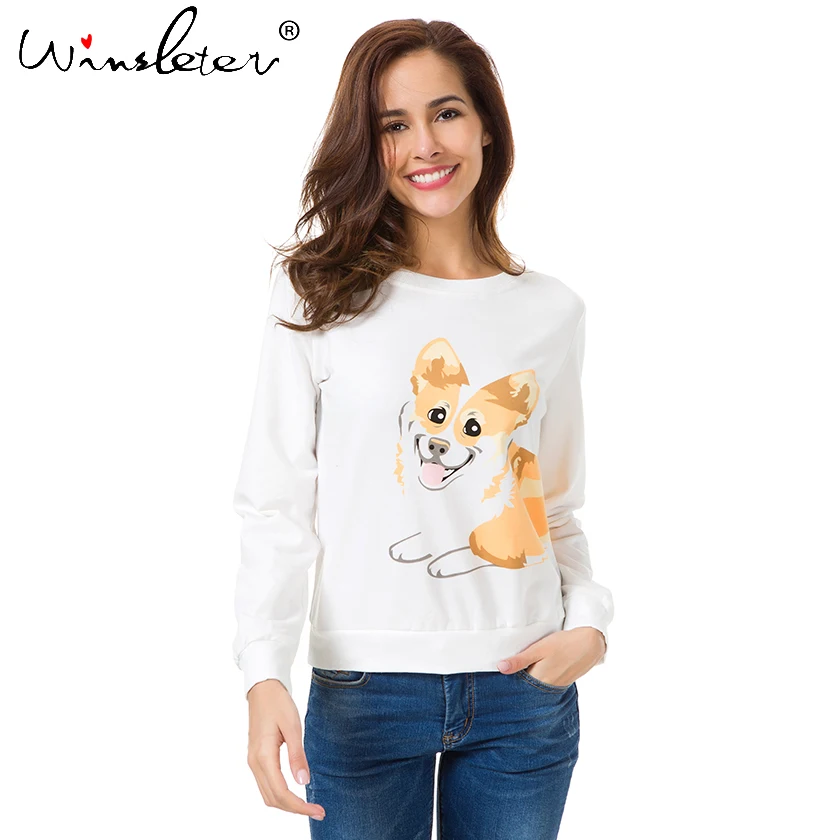 Новинка 2019 толстовка с капюшоном и принтом корги Женская милая топы для больших