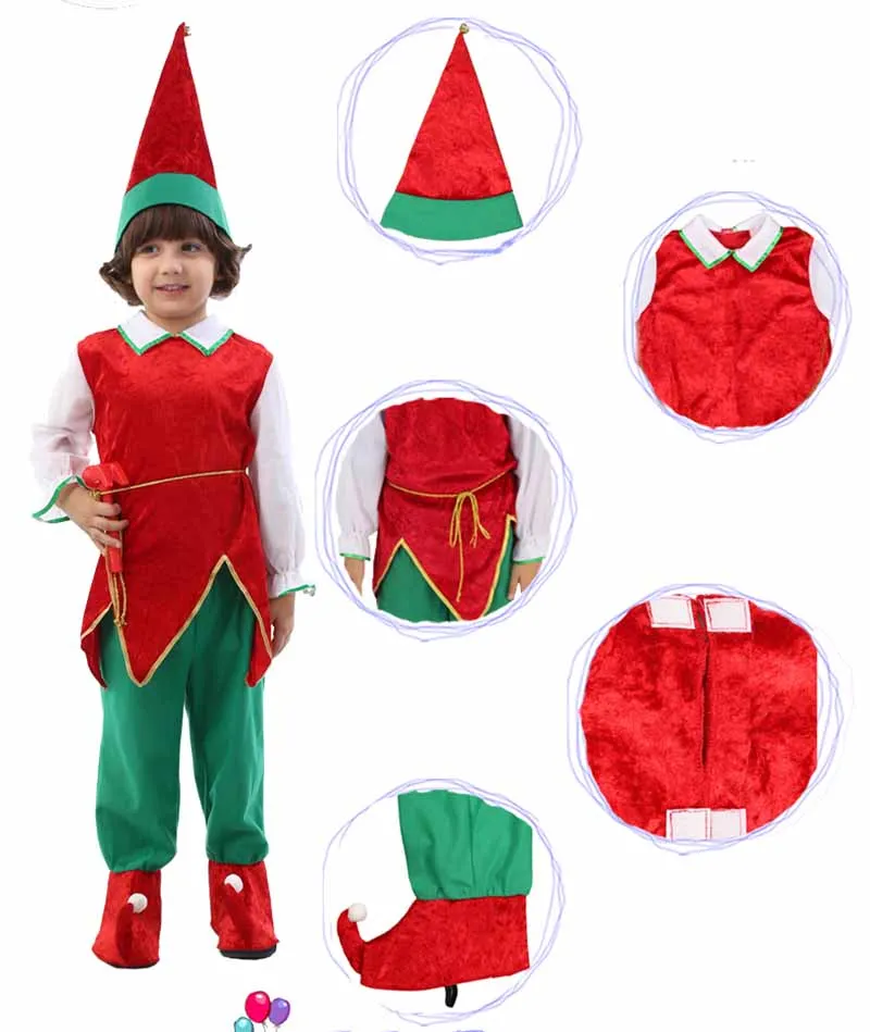 3-12Y Children`s Christmas Santas Elf Costume Boy's Toddler New Year For Boys Kids Fancy Dress | Тематическая одежда и