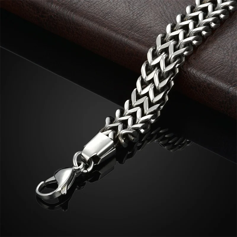 Stainless Steel Double Chain Men Bracelets for Lobster Clasp Silver Color Punk Fashion Men's Jewelry 2019 New Design | Украшения и