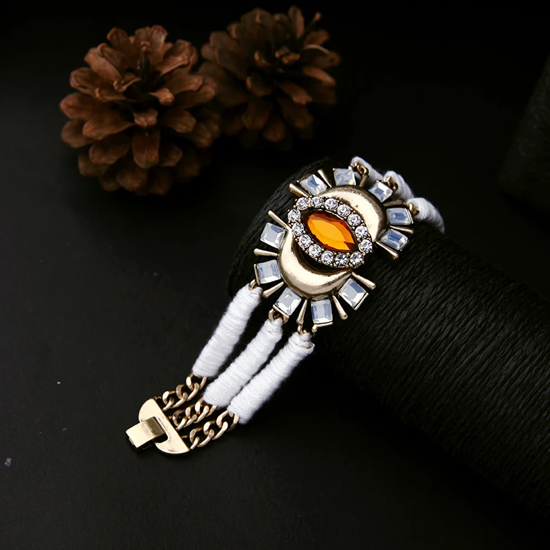 Женский многослойный симметричный браслет хлопковый с кристаллами 2017 - купить по