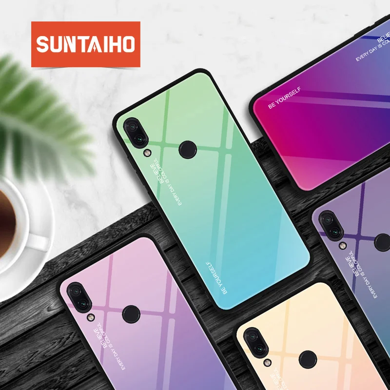 Чехол Suntaiho для Xiao mi Red mi Note 7 6 Pro Pocophone F1, градиентный чехол из закаленного стекла для Red mi 6A 6 7 для mi A2 Lite mi 9 9se