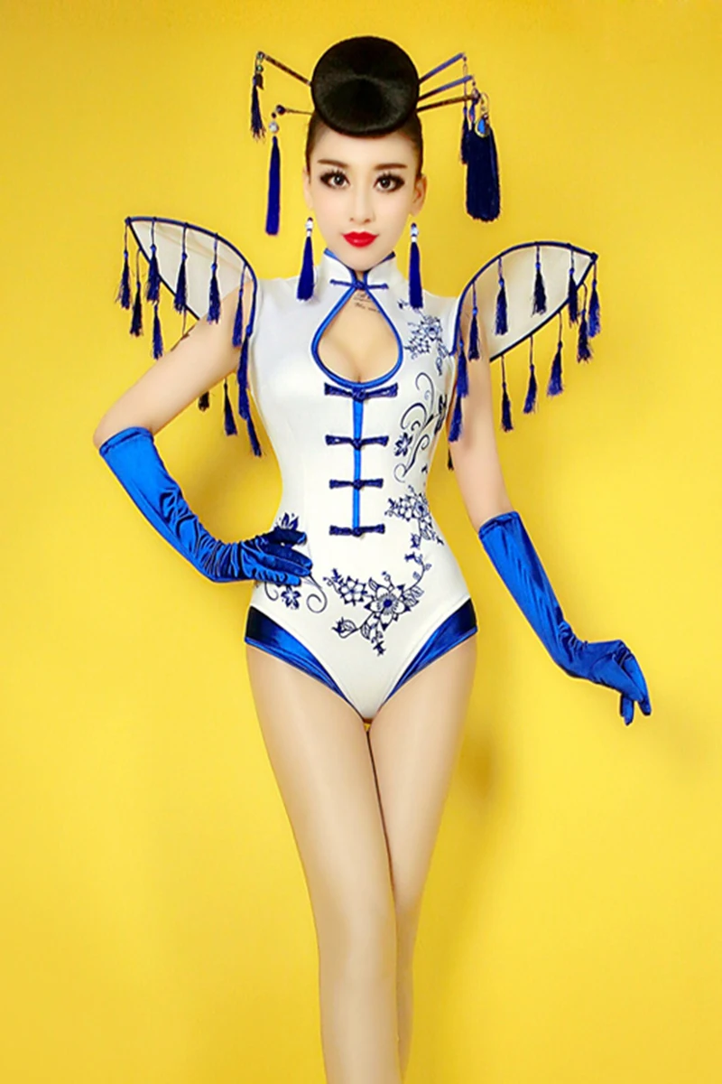 Китайский стиль новинка Женский Белый Кружевной Костюм для ночного клуба певица